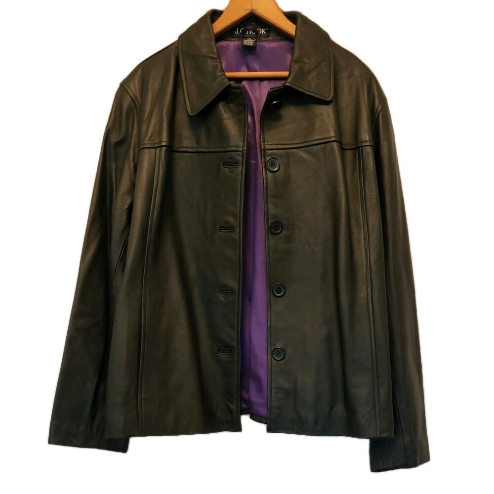 Vintage J.G Hook Jacket Women XLarge Black With Pockets Leather Lined Coat Y2K